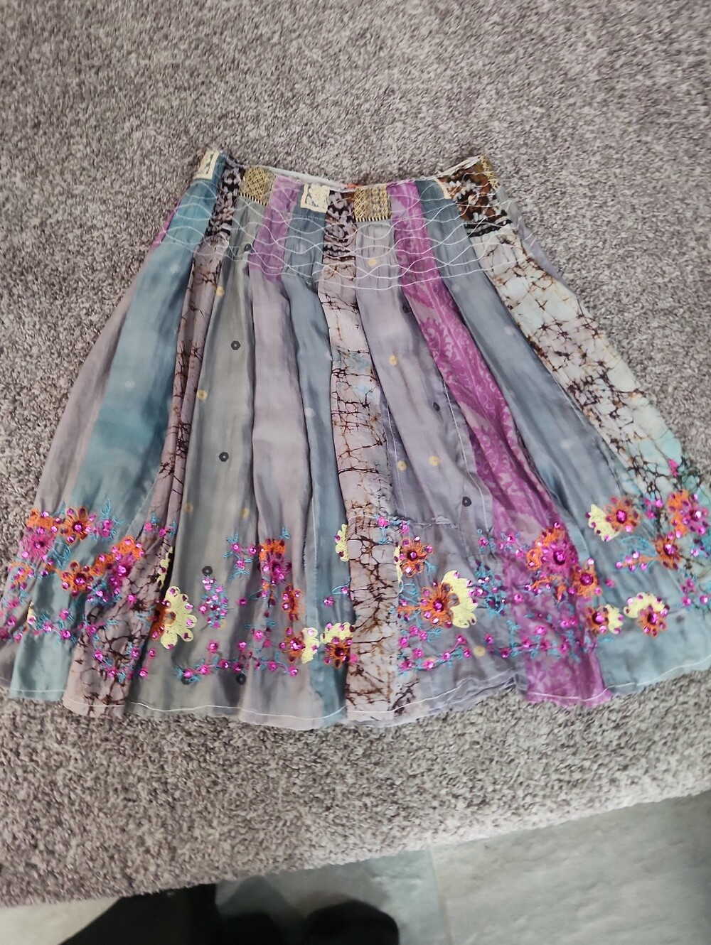 Chan Luu Multicolor Embroidered Tiered Skirt with Floral Accents
